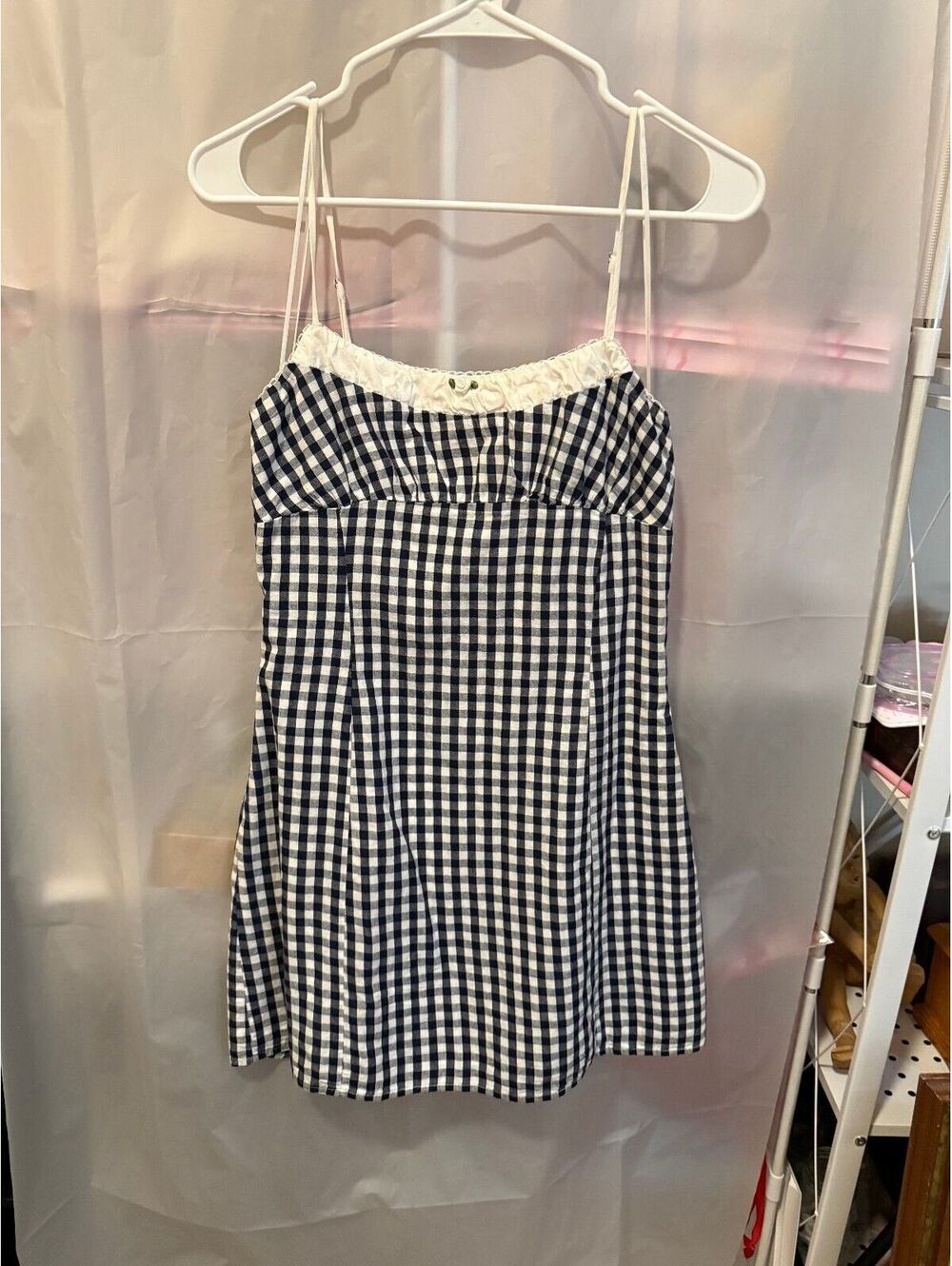 Nia Women's Small Black and White Gingham Spaghetti Strap Dress